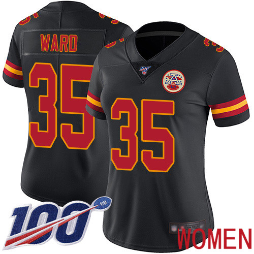 Women Kansas City Chiefs 35 Ward Charvarius Limited Black Rush Vapor Untouchable 100th Season Football Nike NFL Jersey